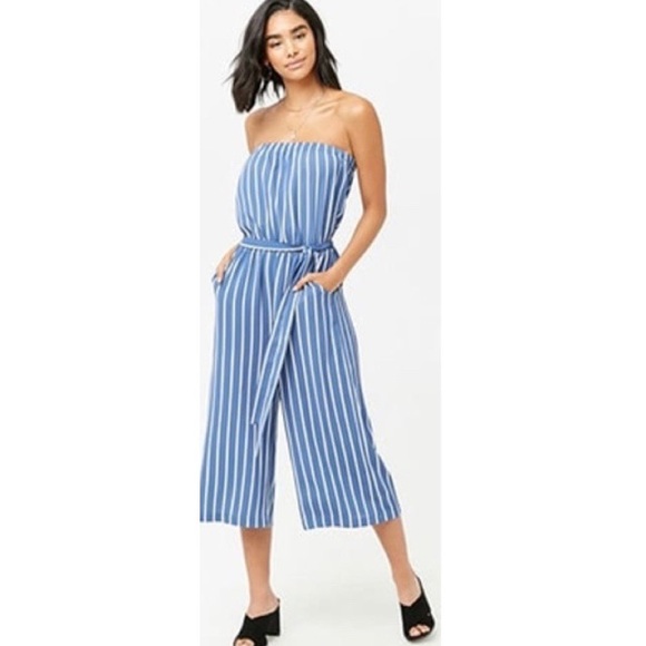 Forever 21 Dresses & Skirts - Forever 21 Blue + White Strapless Jumpsuit, S.
